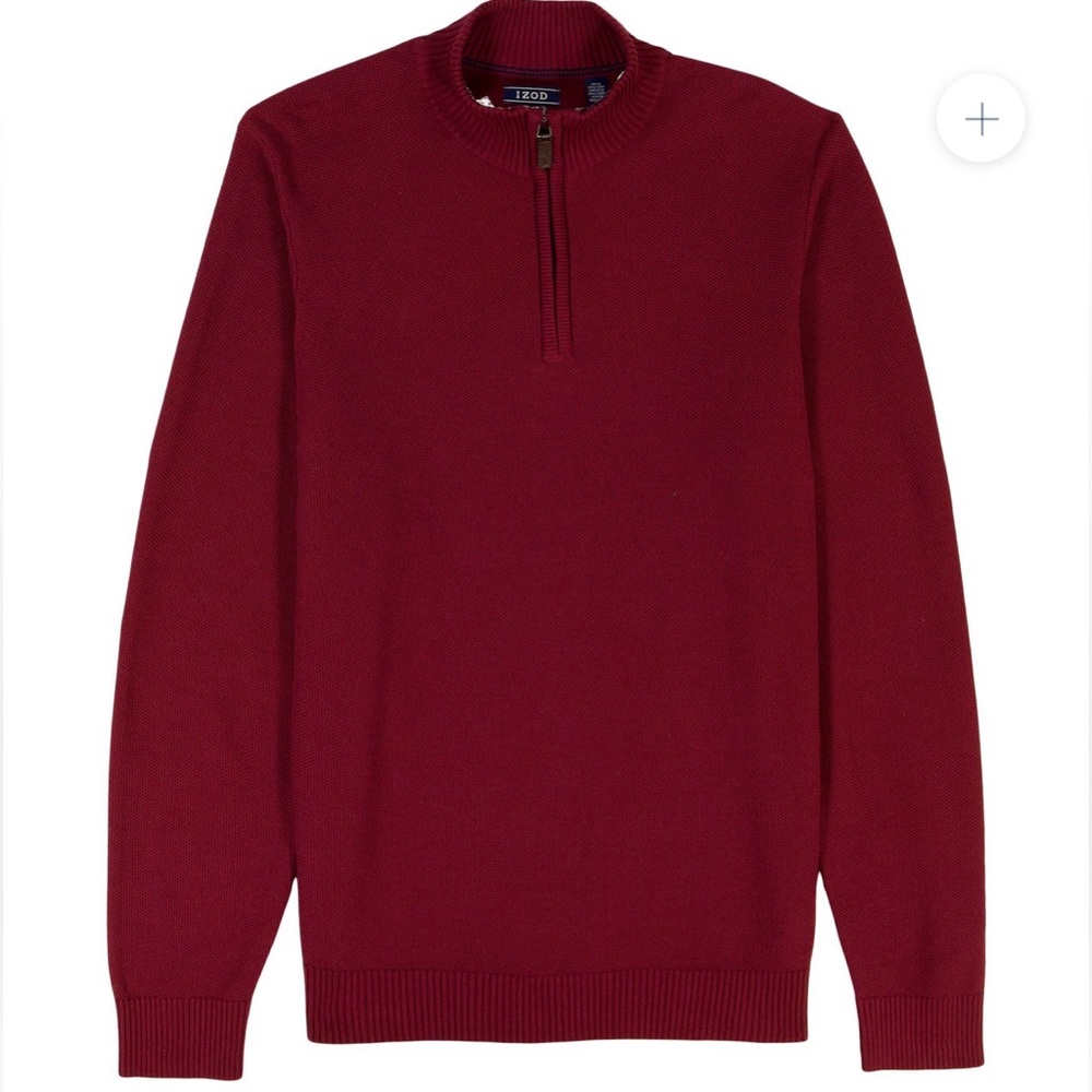 IZOD Men's 1/4 Zip Solid Cable Knit Sweater In Burgundy Size Large - Picture 4 of 12